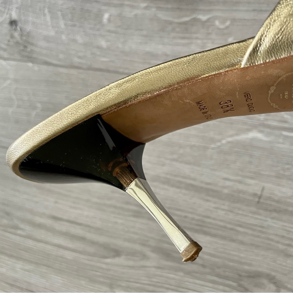❌SOLD❌ Prada Metallic Gold Leather Square Peep Toe Slide Sandals - Picture 12 of 12